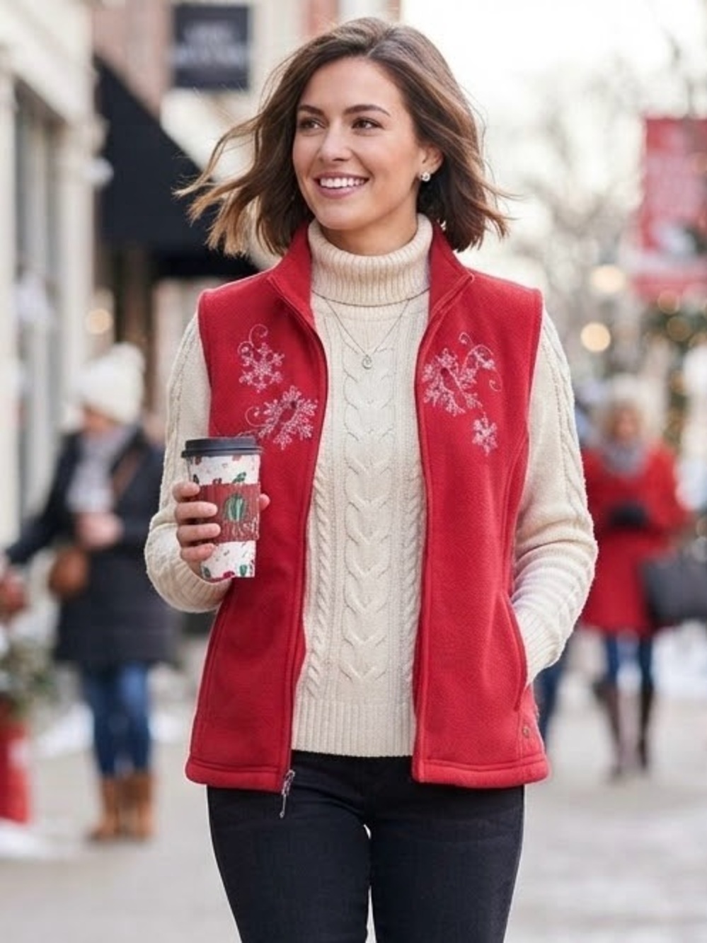 Northern Reflections Red Cardinal Snowflake Embroidered Fleece Vest Christmas M